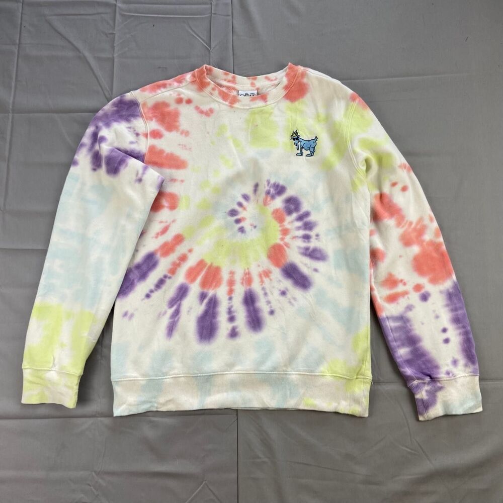 Goat Usa Small Tie Dye Crewneck Sweatshirt Embroidered Goat Logo Cotton Blend